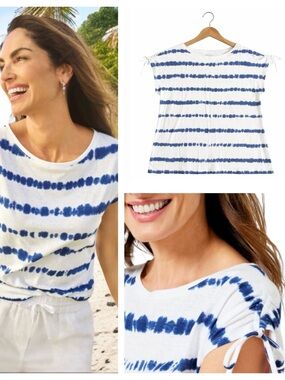 NWT Talbots Blue Tie Dye Stripe Tee